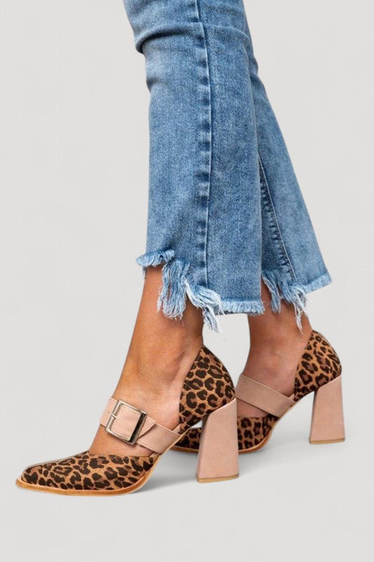 Selveta | Leopardin mokkanahkasaappaat vakailla koroilla