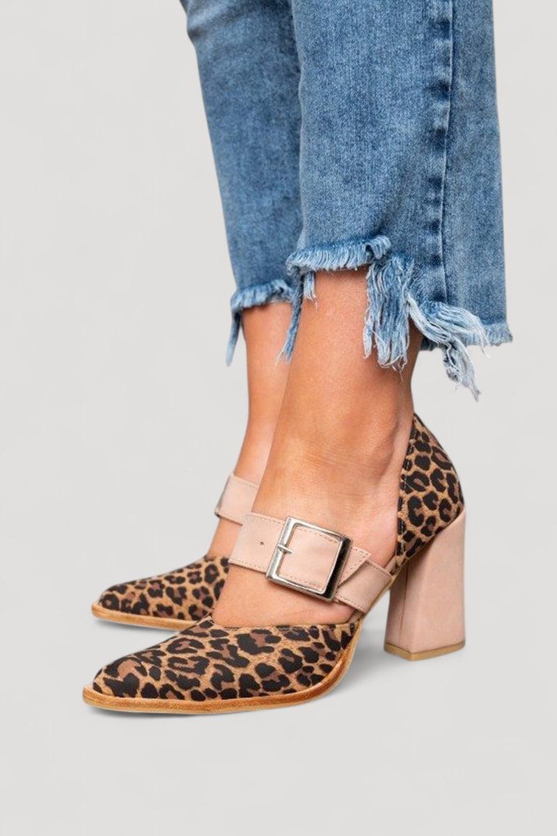 Selveta | Leopardin mokkanahkasaappaat vakailla koroilla