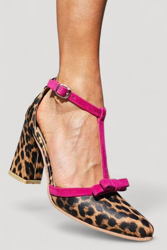 Leontina | Vihreät sandaalit leopardikuviolla ja värikkäällä korostuksella