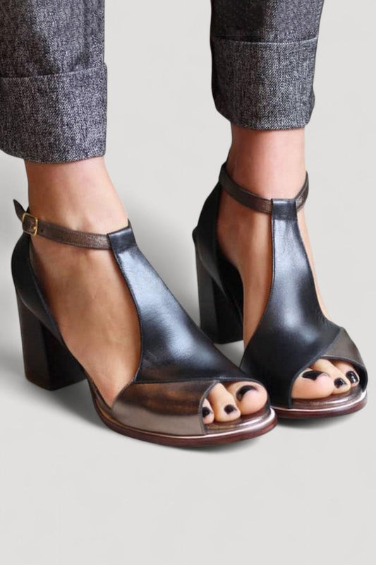 Nadaria | Mustat Patchwork-Peep-Toe-Korkosandaalit