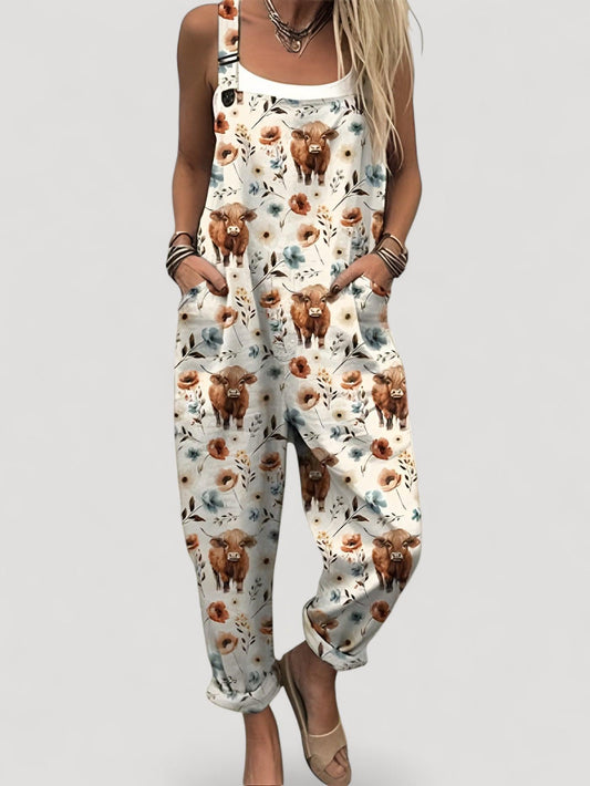 Aukje™ | Naisten Highland Cow -kuvioinen haalari ja leveät lahkeet