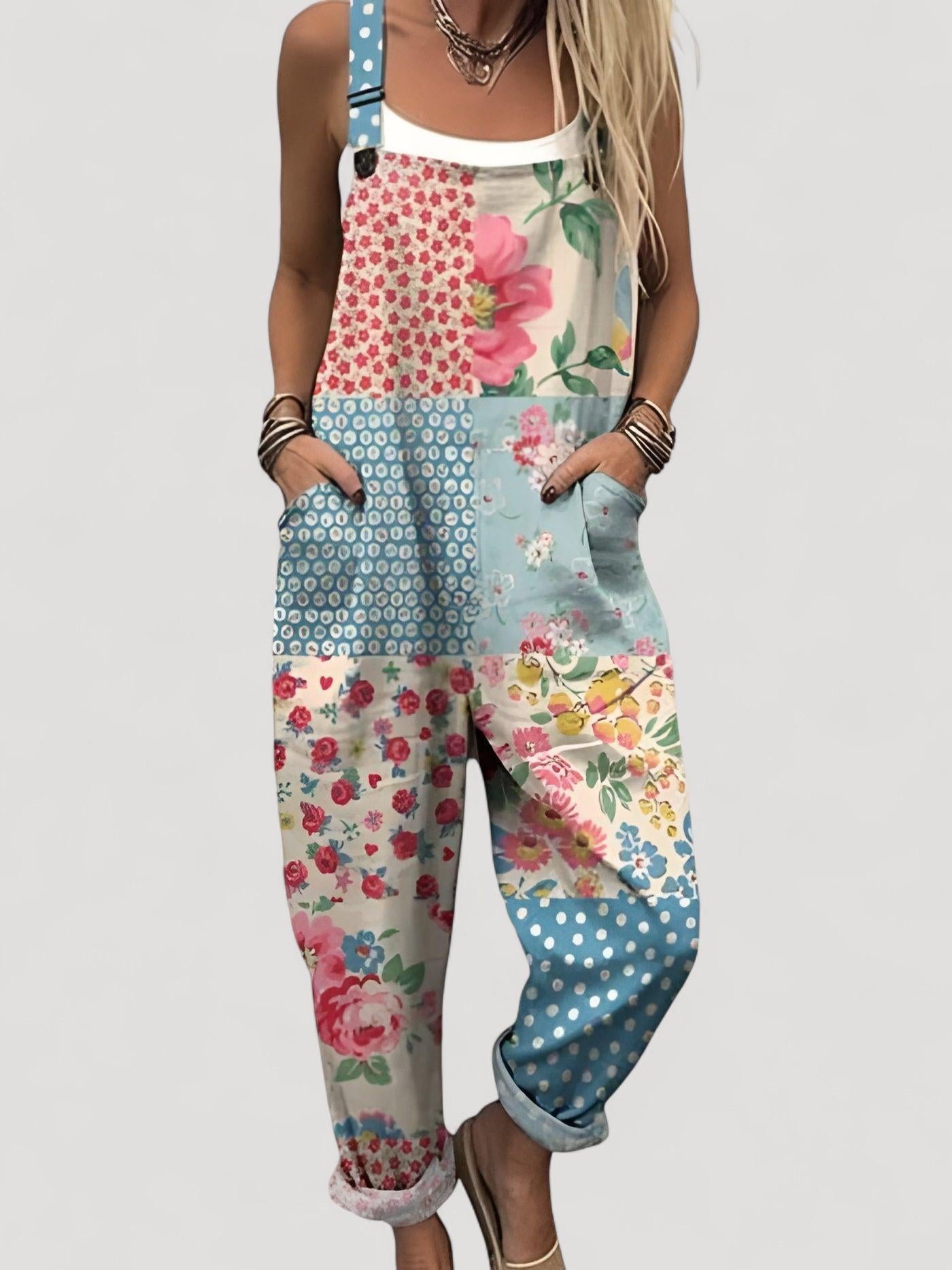 Aukje™ | Naisten vintage kukkakuosiset haalarit ja tilkkutyyny