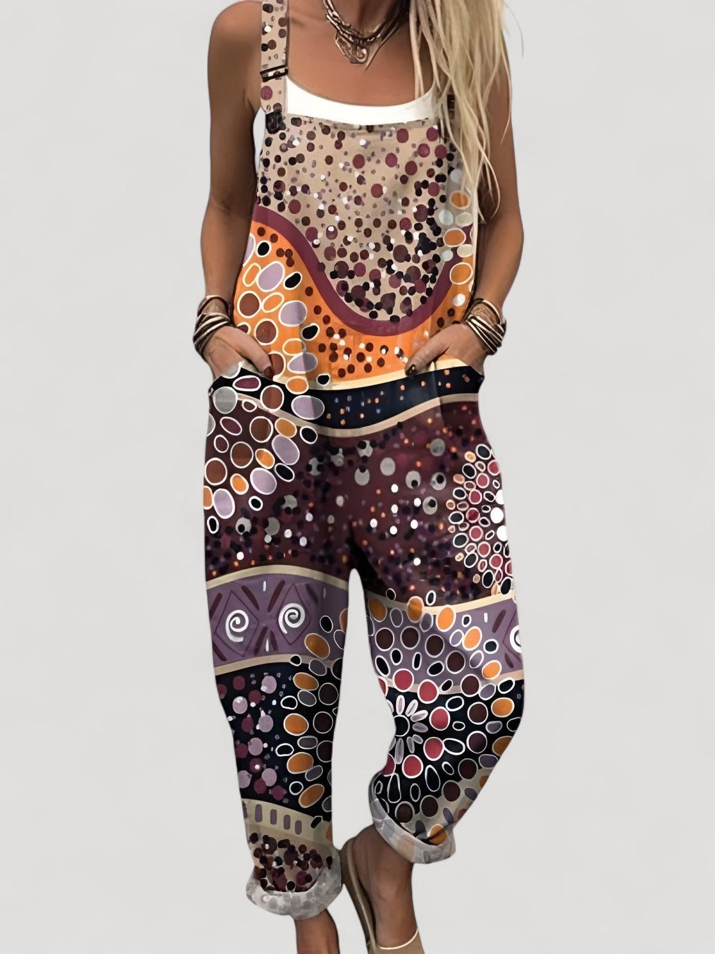 Aukje™ | Geometrisella kuviolla ja taidepainatuksella varustettu naisten haalari, vintage, leveät lahkeet