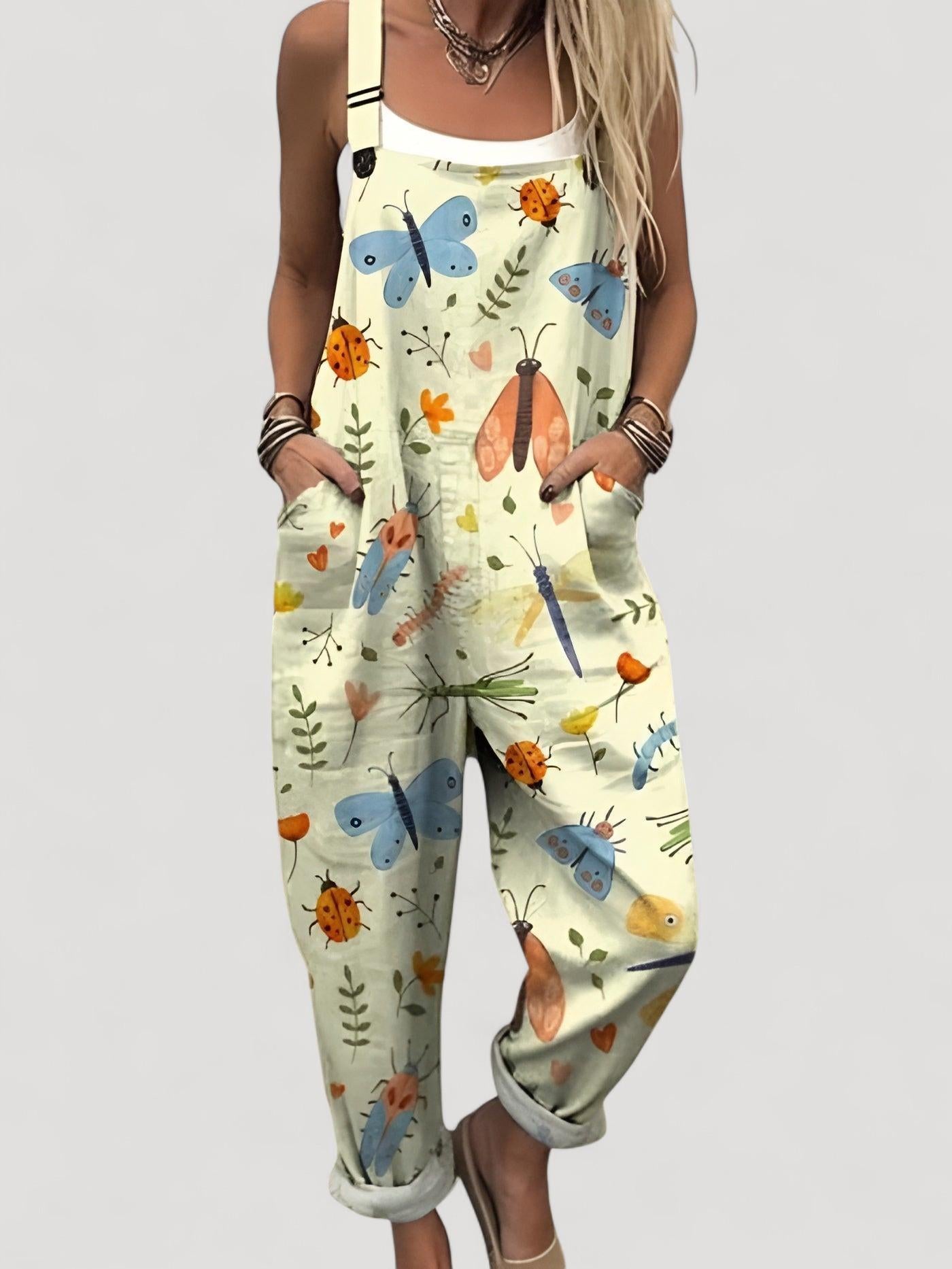 Aukje™ | Naisten hauska hyönteismuotokuvio ja taidepainatus jumpsuit