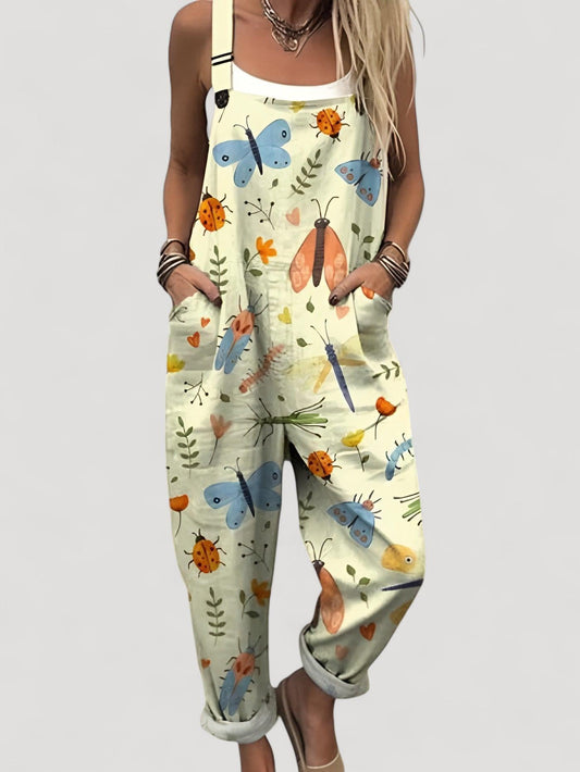 Aukje™ | Naisten hauska hyönteismuotokuvio ja taidepainatus jumpsuit