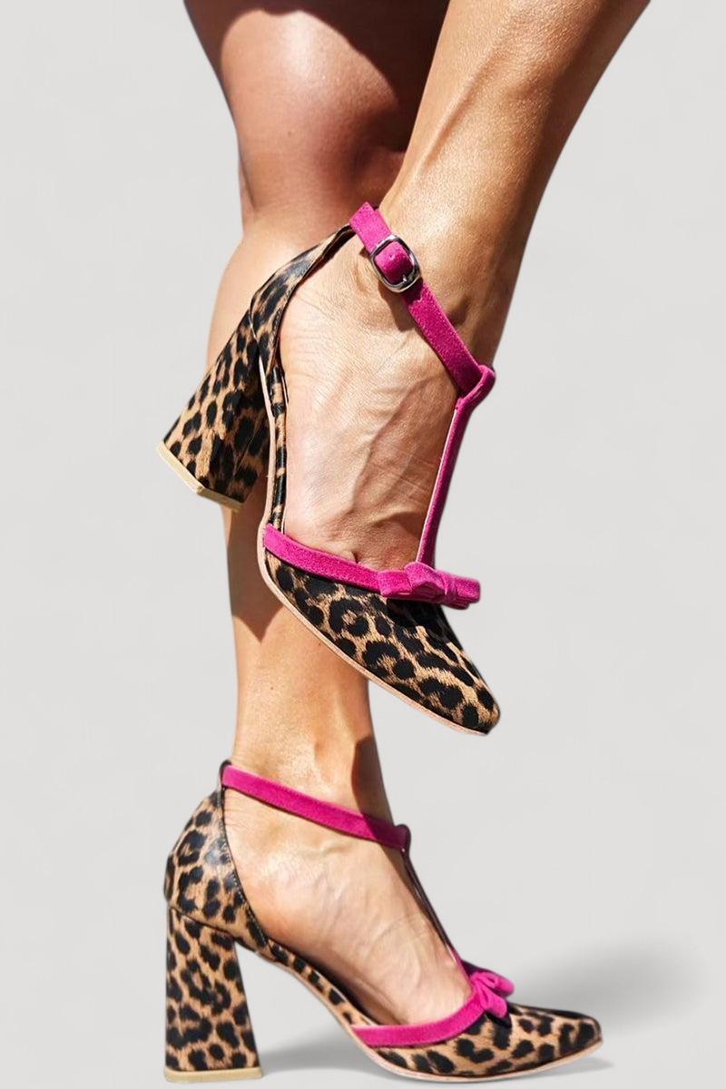 Leontina | Vihreät sandaalit leopardikuviolla ja värikkäällä korostuksella
