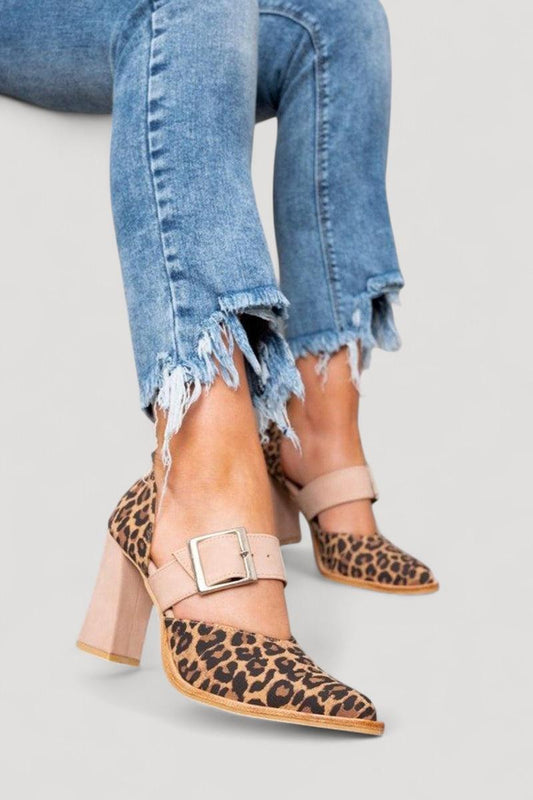 Selveta | Leopardin mokkanahkasaappaat vakailla koroilla