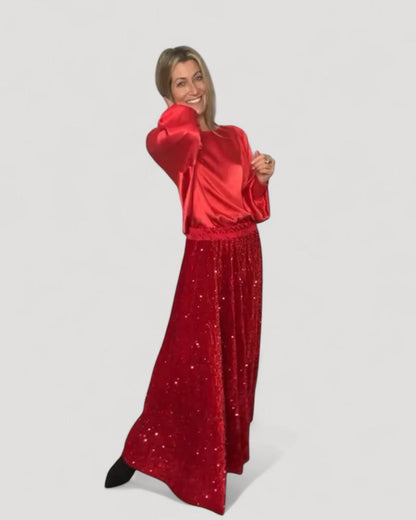 BOHEME - Kauluspaita ja maxi hame paljeteista