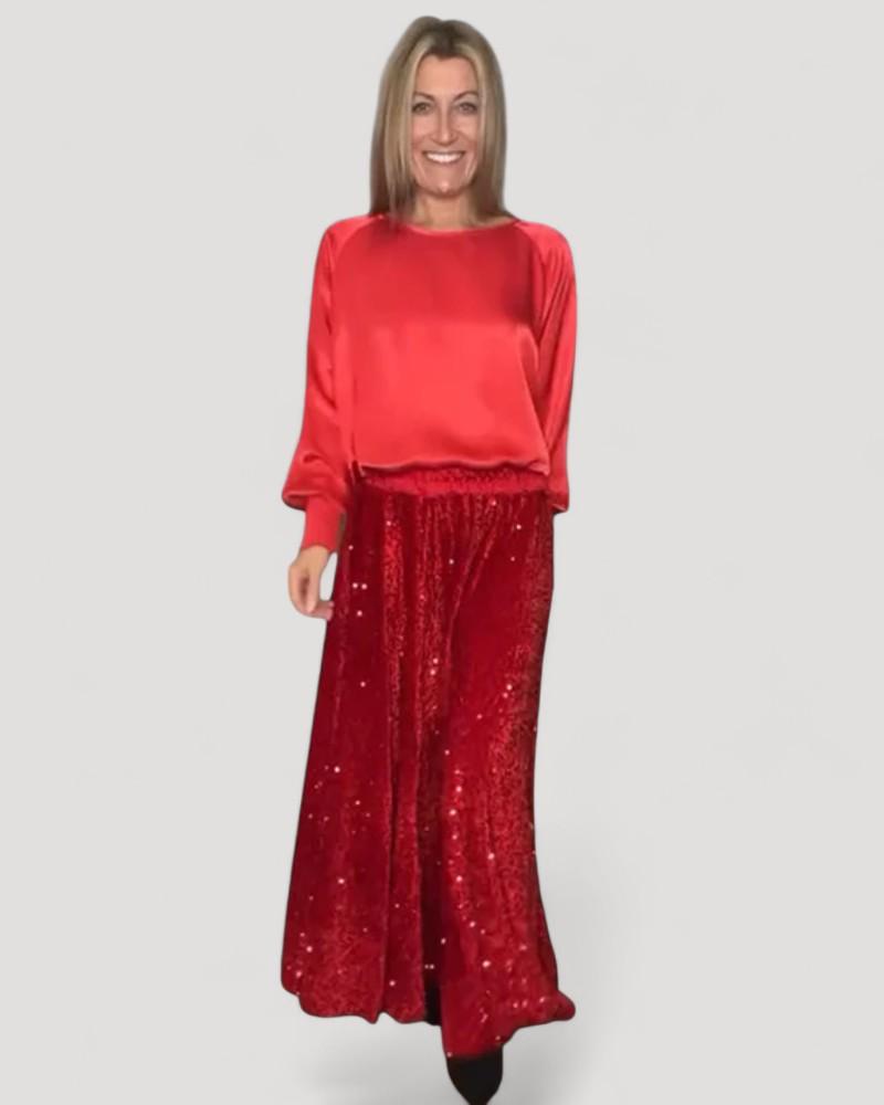 BOHEME - Kauluspaita ja maxi hame paljeteista