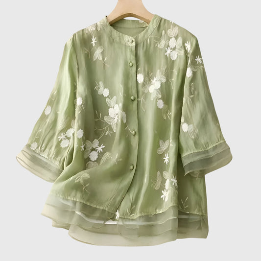 Nellie™ | Elegantti Paita Kirjotuilla Kukkasilla