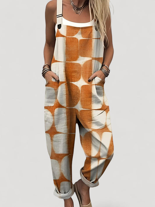 Aukje™ | Abstrakti, geometrinen taidekuvioitu jumpsuit leveillä lahkeilla naisille