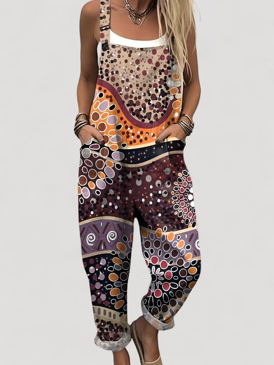 Aukje™ | Geometrisella kuviolla ja taidepainatuksella varustettu naisten haalari, vintage, leveät lahkeet