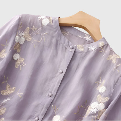Nellie™ | Elegantti Paita Kirjotuilla Kukkasilla
